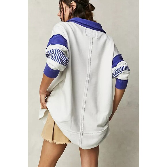 Free People We The Free Clean Prep Polo Pullover Top Oversized Striped XS 271213 - Picture 4 of 9